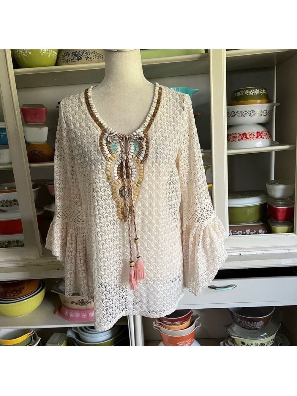 La Bellum Hillary Scott Lace Sheer Lace Tunic Top - Size Medium